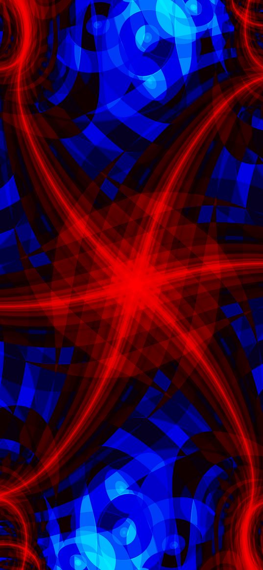 fractal, lines, stripes, swirl, red, blue