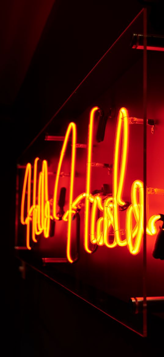 signboard, neon, inscription, dark