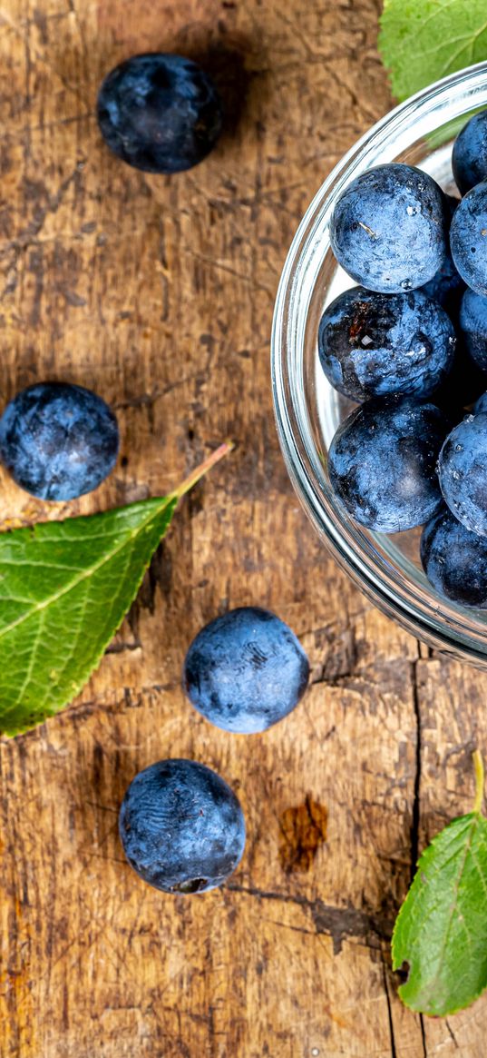 blueberry, berry, fruit, leaves, wooden