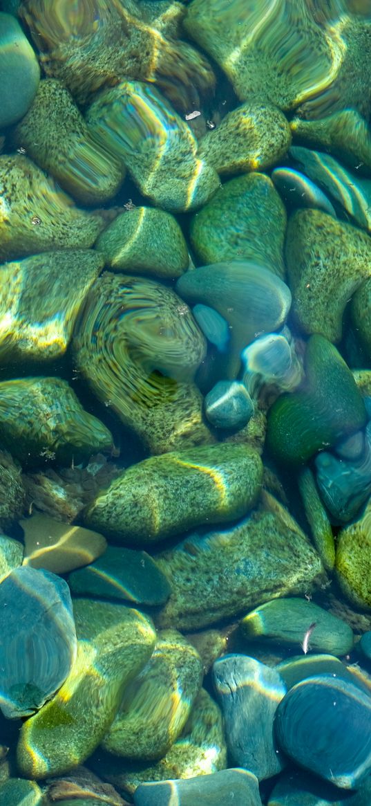 stones, pebbles, water, glare, distortion