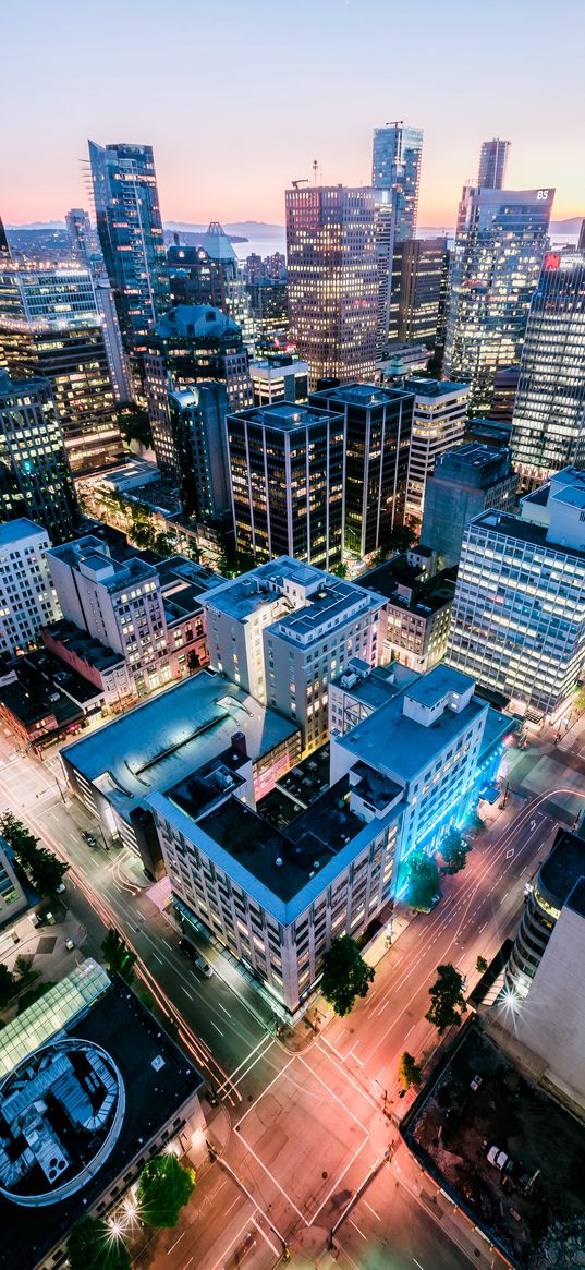 city, buildings, skyscrapers, roads, aerial view