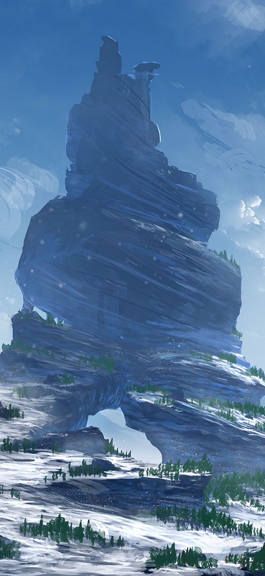 rocks, mountains, snow, snowy, art