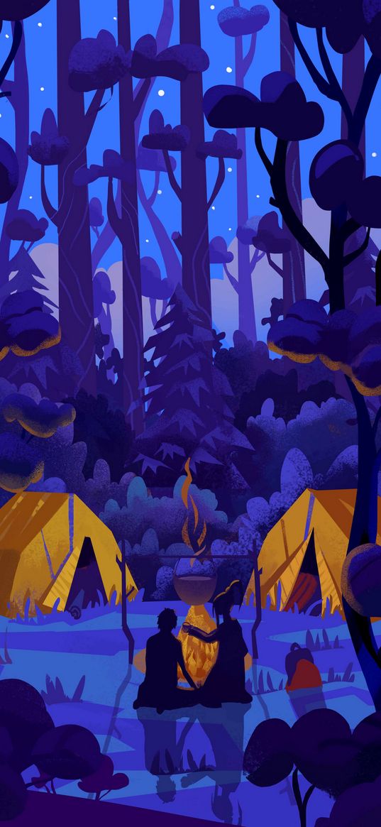 camping, tent, forest, art