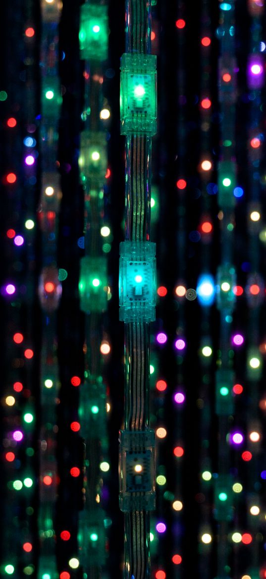 garland, light bulbs, glare, colorful, lights