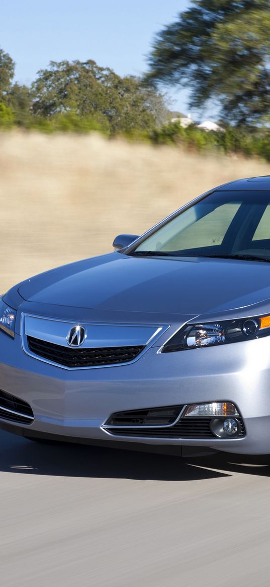 acura, tl, 2011, silver metallic, front view, style, cars, speed, nature, asphalt, trees