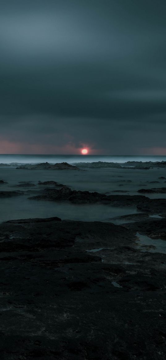 sunset, storm, sea, horizon