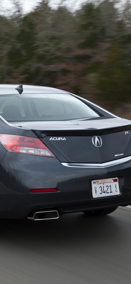 acura, tl, 2011, black, rear view, style, cars, speed, trees, grass, asphalt