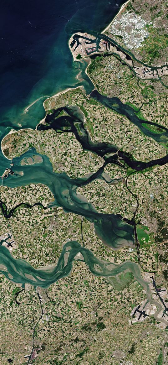 coast, aerial view, city, sea, rivers