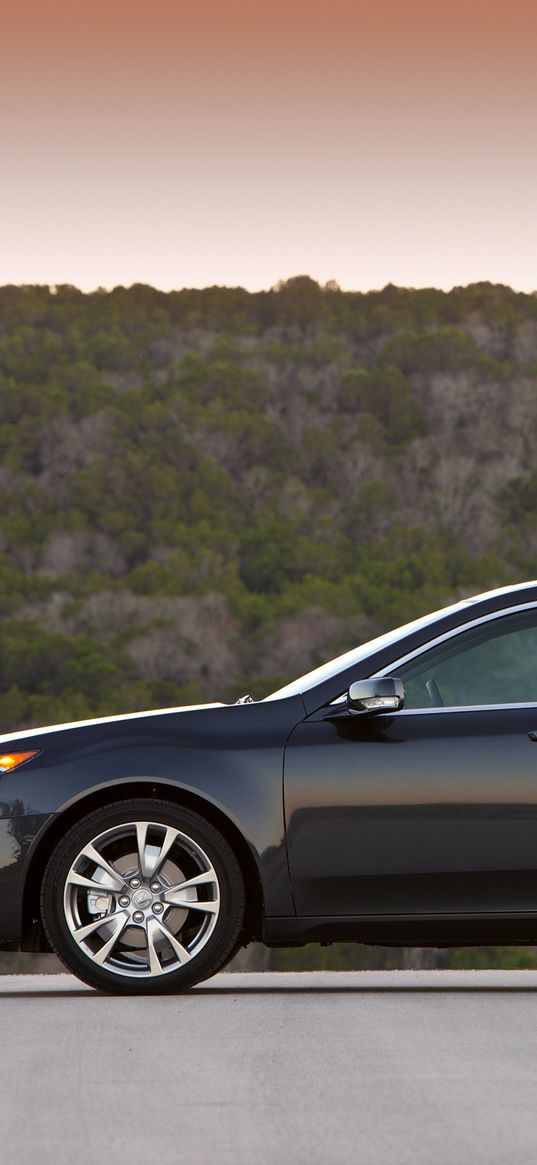 acura, tl, 2011, blue, side view, style, cars, sunset, trees, asphalt