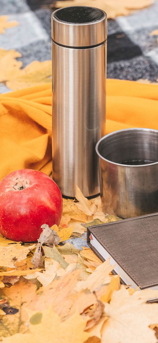 thermos, mug, apple, book, autumn