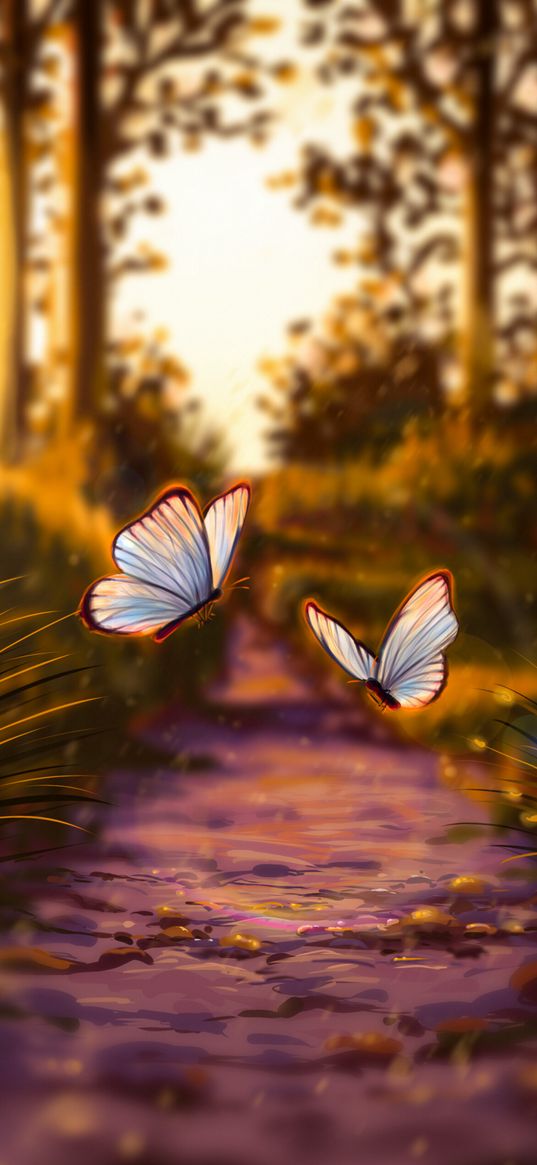 butterflies, glare, light, art