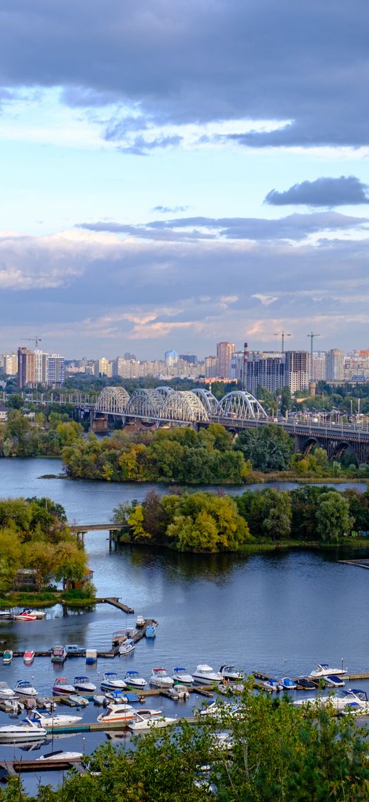 city, river, bridge, view, kiev, ukraine