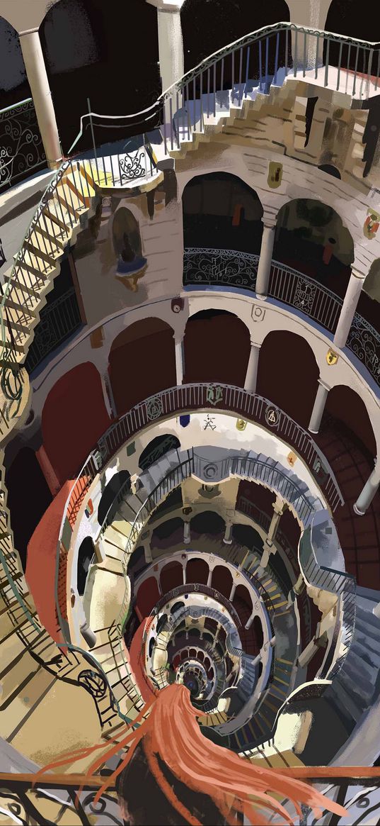 staircase, spiral, building, art