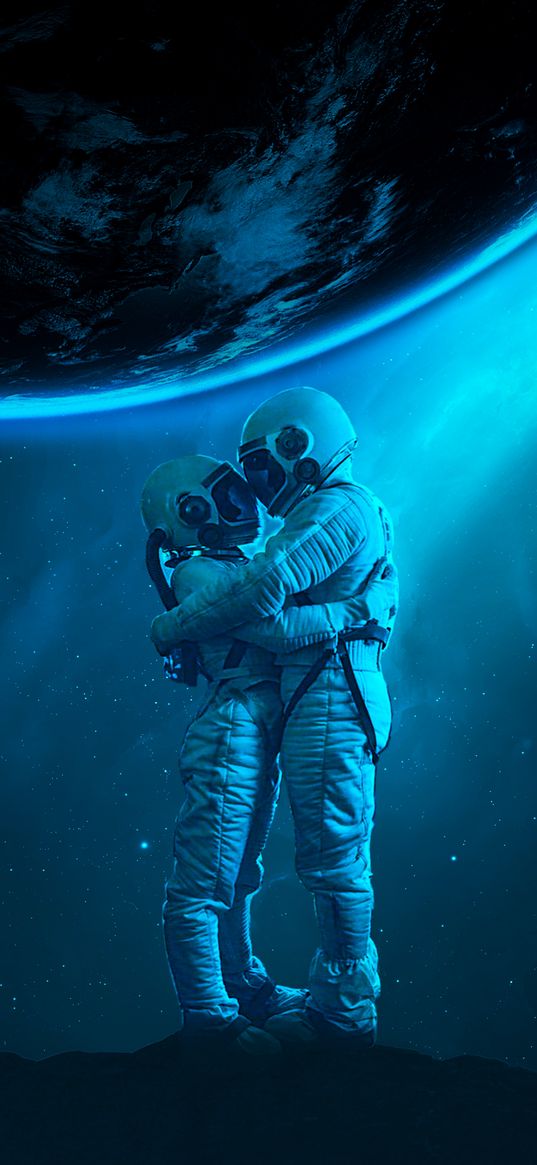 astronauts, hugs, love, space