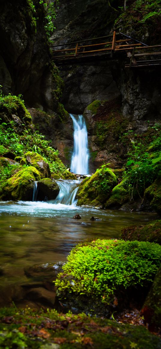 waterfall, stream, rock, water