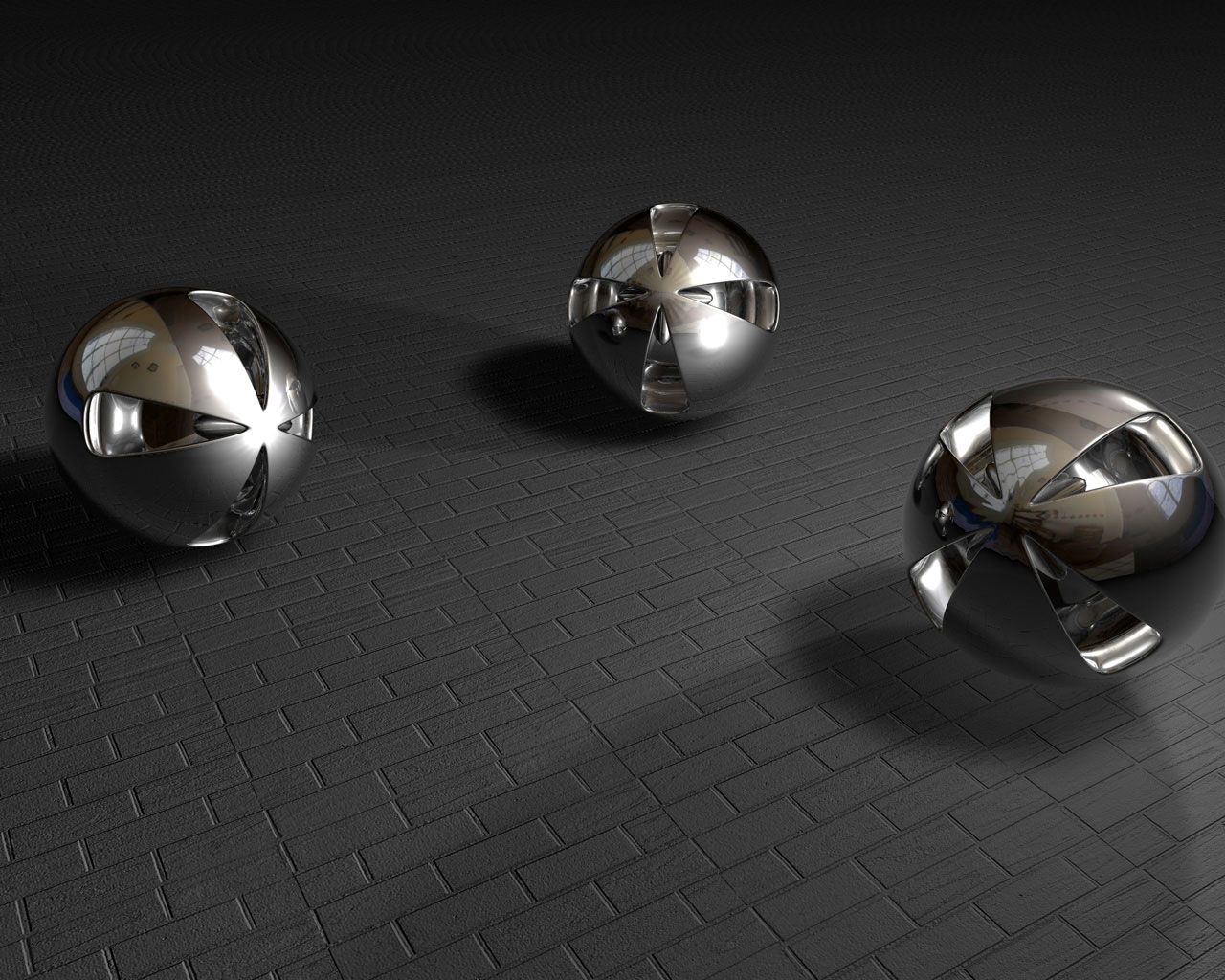 balls, three, shape, smooth, metal, surface, stone