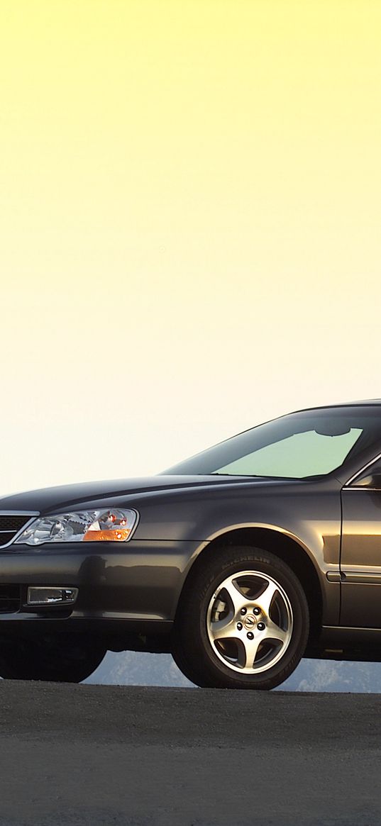 acura, tl, 2002, brown, side view, style, cars, asphalt, mountains