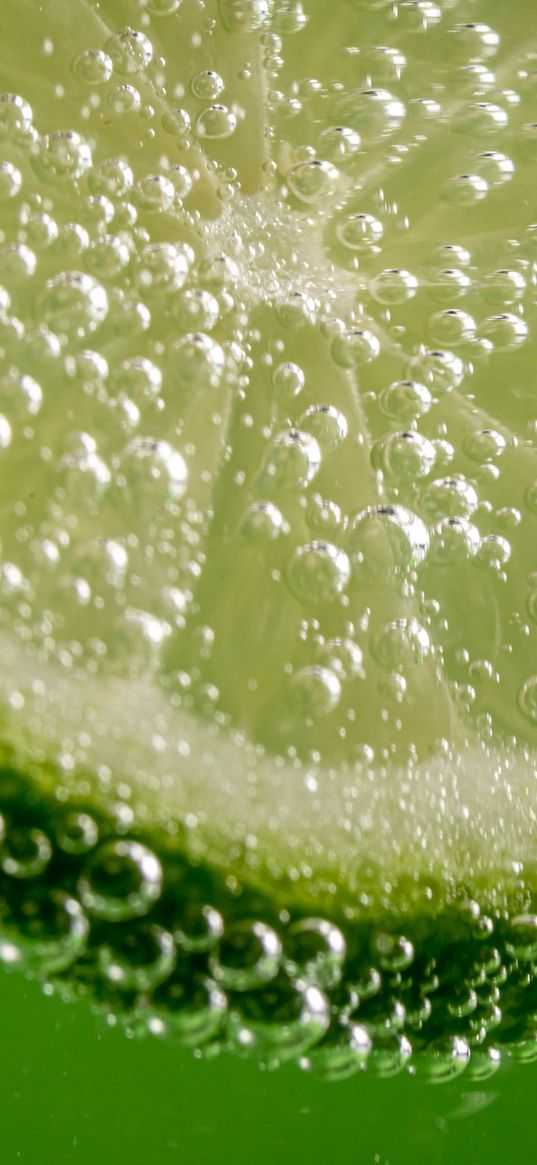 lime, slice, bubbles, macro, green