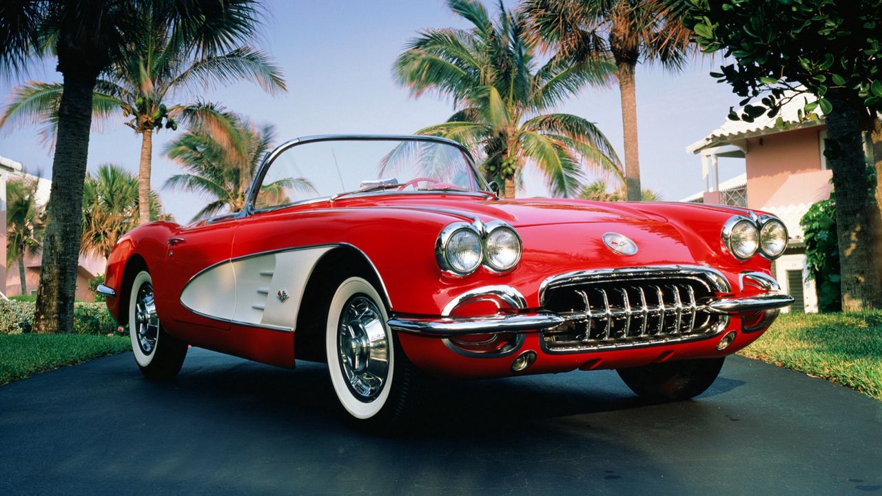 Wallpaper 1960 chevrolet corvette, chevrolet corvette, chevrolet, convertible, red, palm