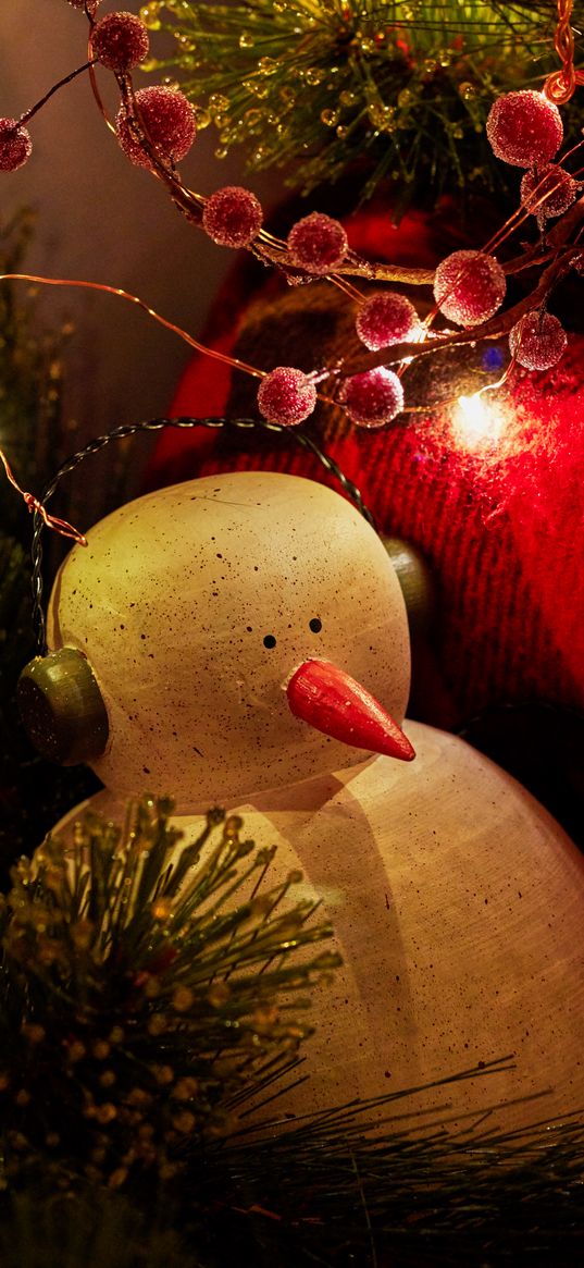 snowman, headphones, garlands, christmas, new year, holiday