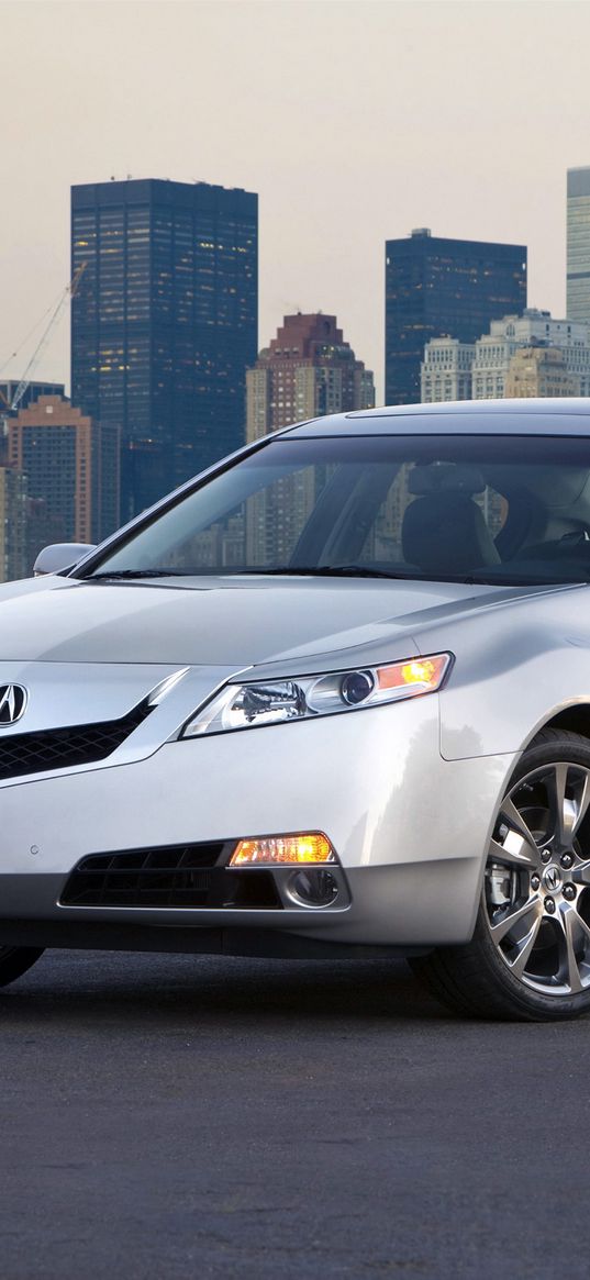 acura, tl, 2008, silver metallic, front view, style, cars, city, water