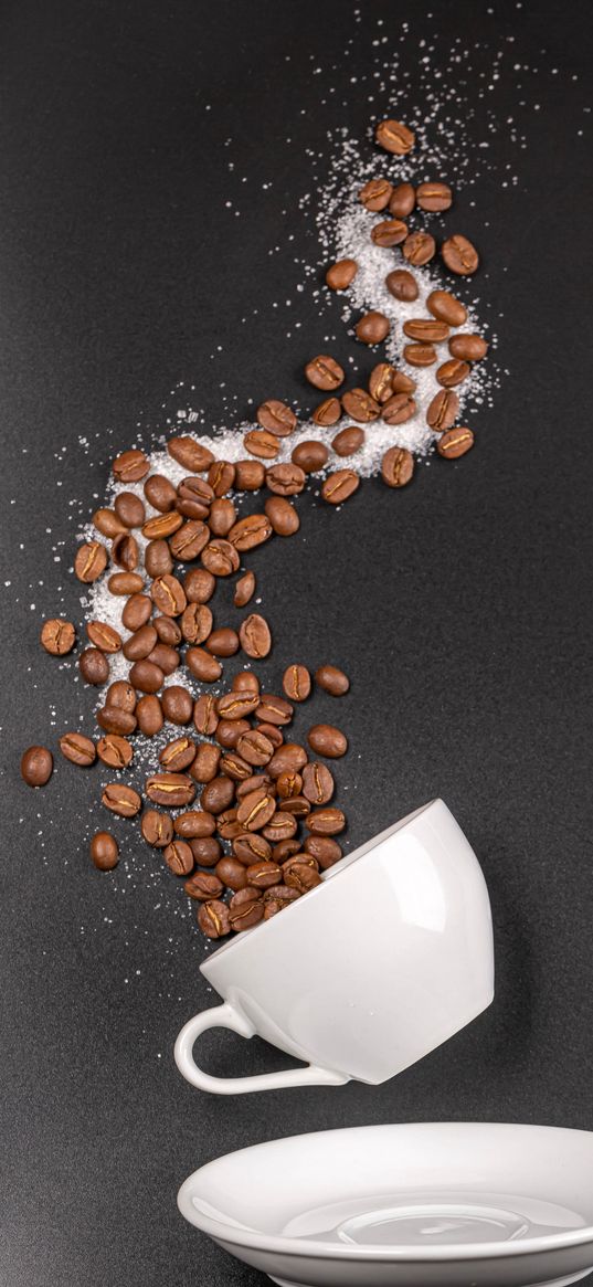 cup, coffee beans, sugar, coffee