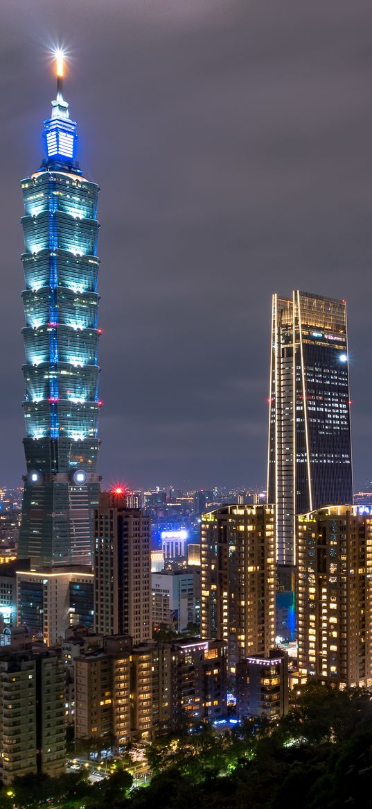 night city, buildings, aerial view, architecture, lights, taipei, taiwan