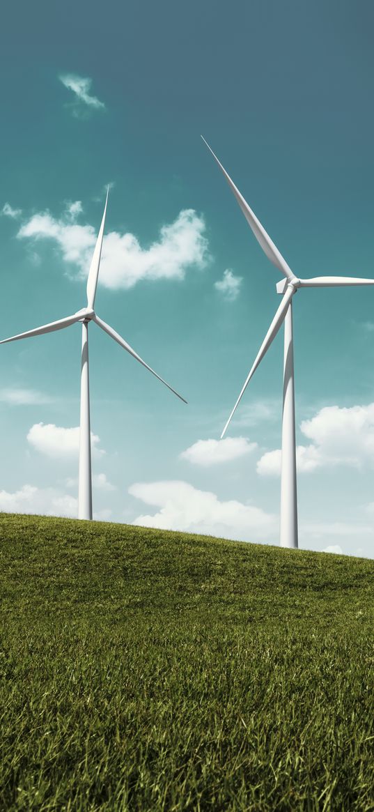 wind farm, turbines, hill, nature