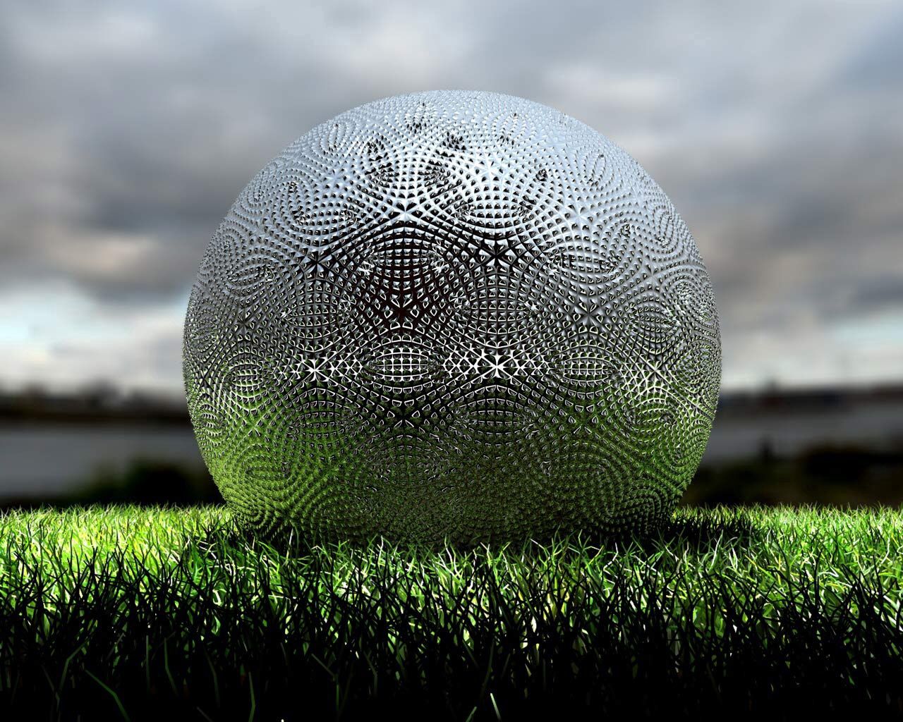 ball, grass, silver, ornaments