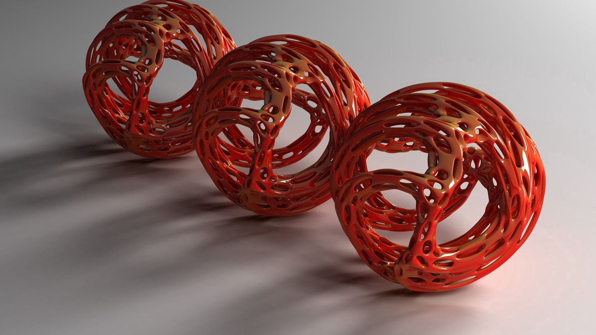 balls, spiral, thread, red, space