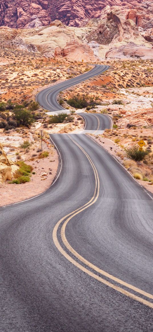 road, desert, rocks, asphalt, winding