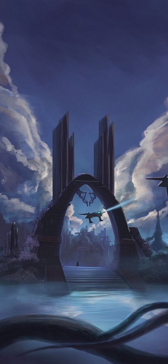 portal, spaceships, city, fantasy, sci-fi, art