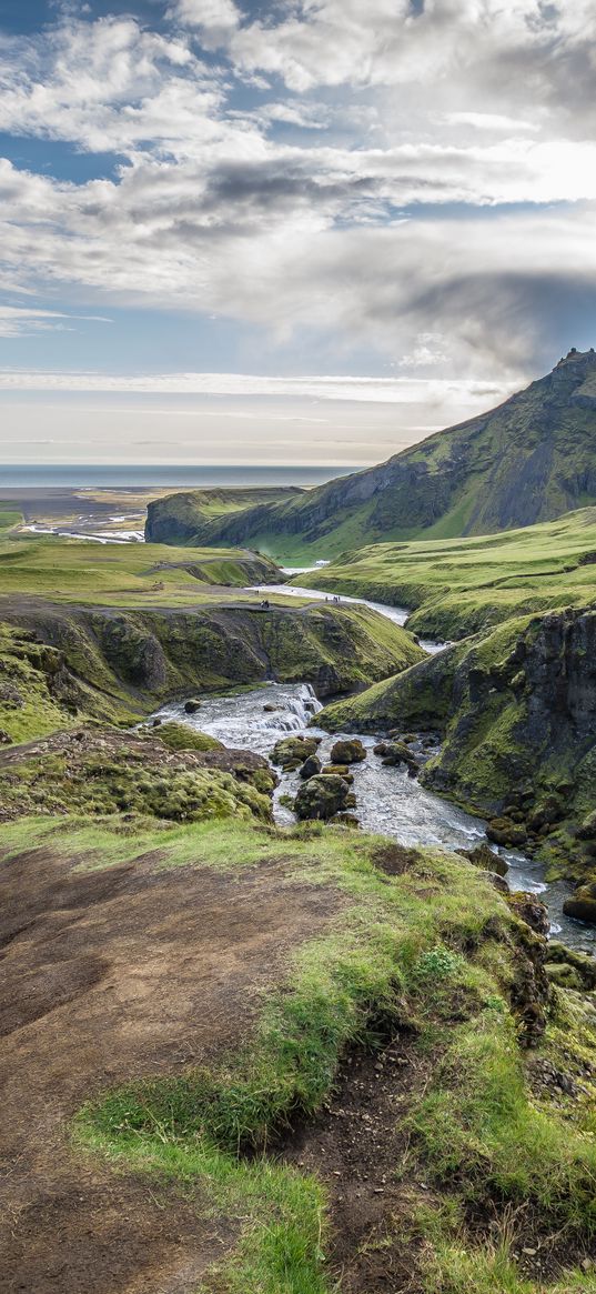 river, valley, landscape, nature, iceland