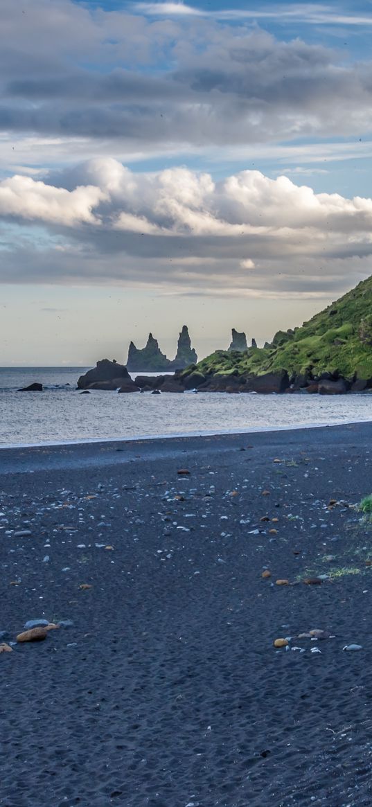 beach, sea, rocks, landscape, iceland