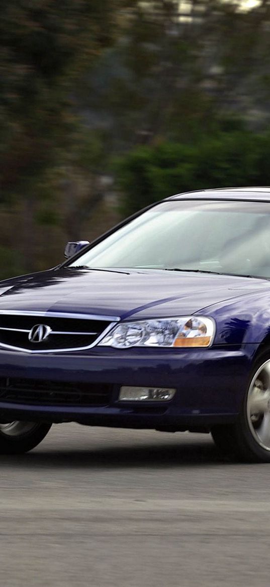 acura, tl, 2002, blue, front view, style, cars, trees, grass, asphalt