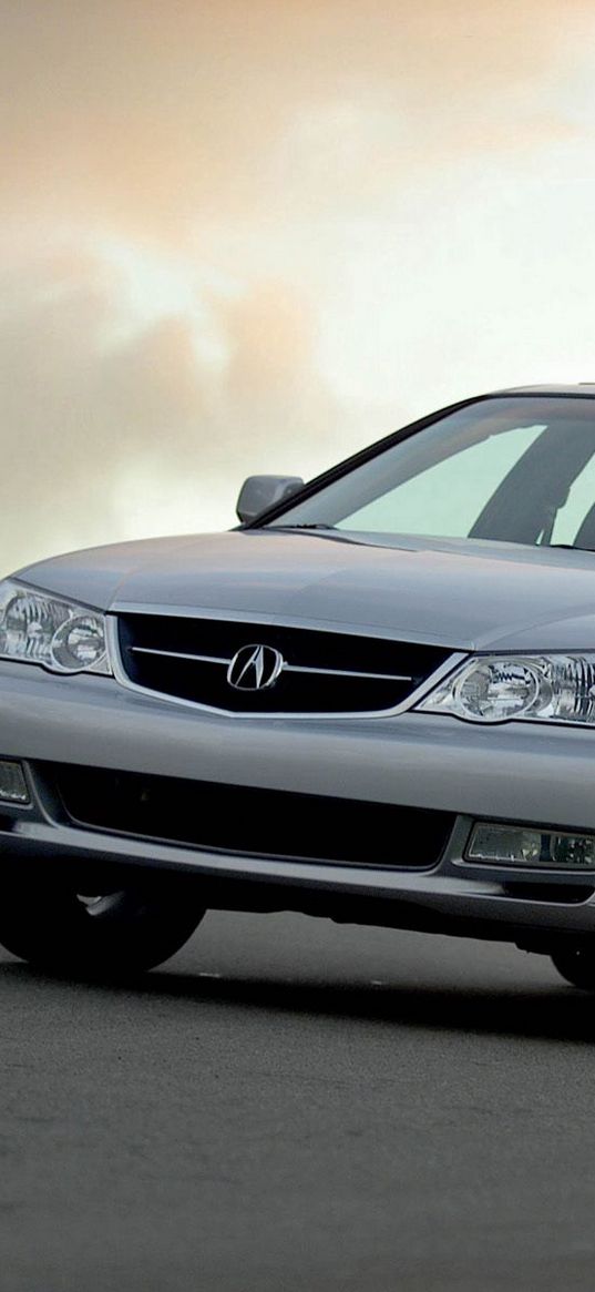 acura, tl, 2002, metallic white, front view, style, cars, clouds, bushes