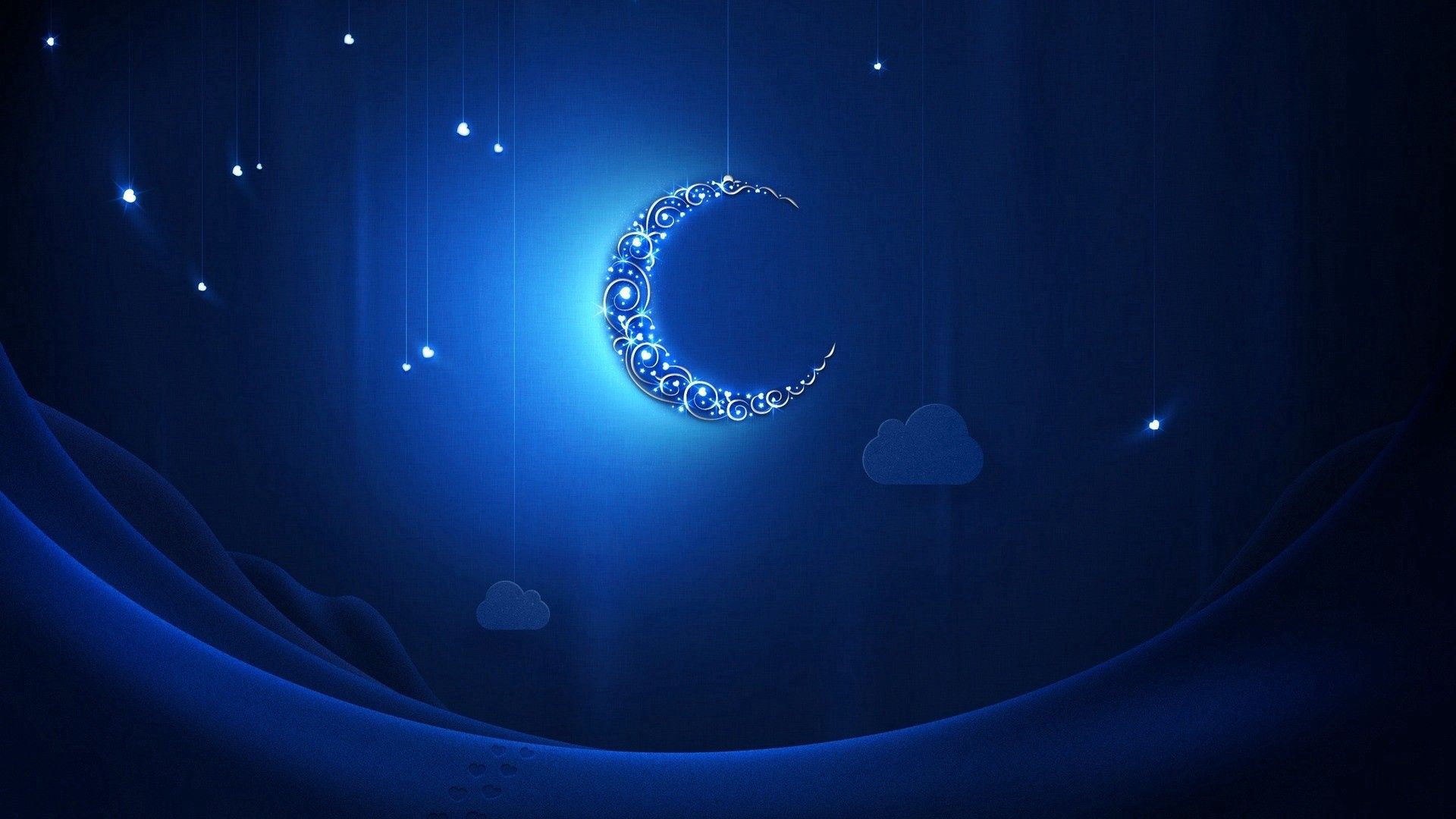 crescent moon, light, shiny, neon