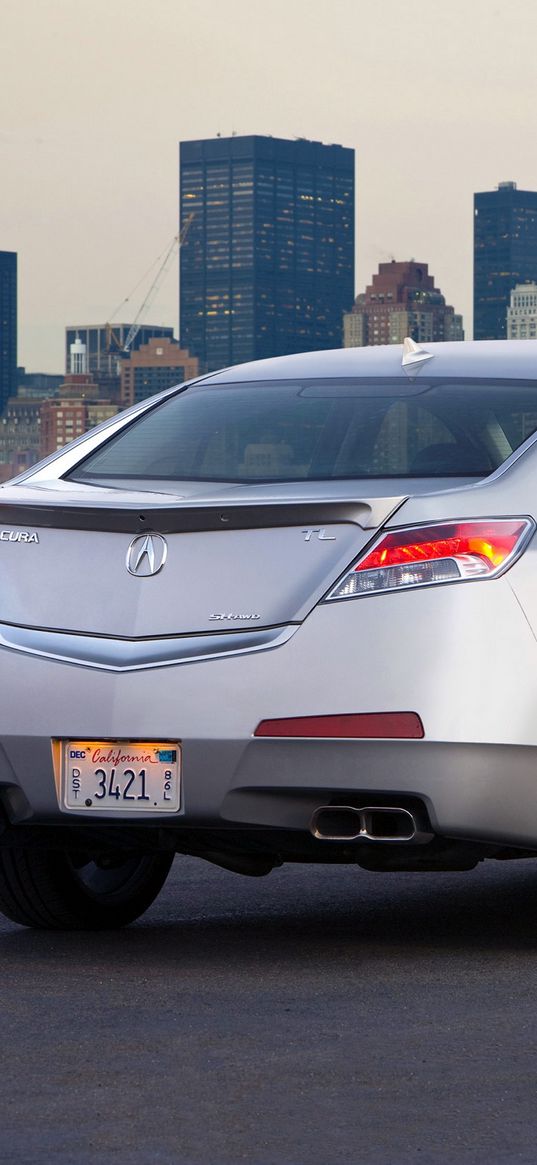 acura, tl, 2008, metallic silver, rear view, car, style, city, asphalt