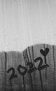 Preview wallpaper 2022, new year, heart, glass, rain, drops