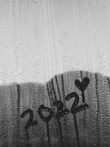 Preview wallpaper 2022, new year, heart, glass, rain, drops