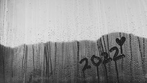 Preview wallpaper 2022, new year, heart, glass, rain, drops