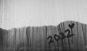 Preview wallpaper 2022, new year, heart, glass, rain, drops