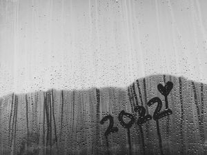 Preview wallpaper 2022, new year, heart, glass, rain, drops