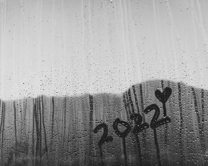 Preview wallpaper 2022, new year, heart, glass, rain, drops