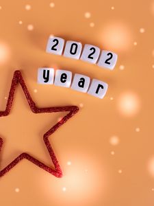 Preview wallpaper 2022, new year, star, words, cubes