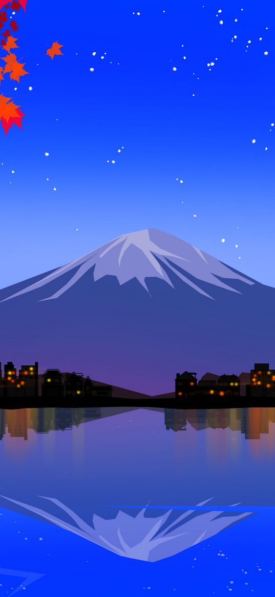 fuji, mountain, lake, art