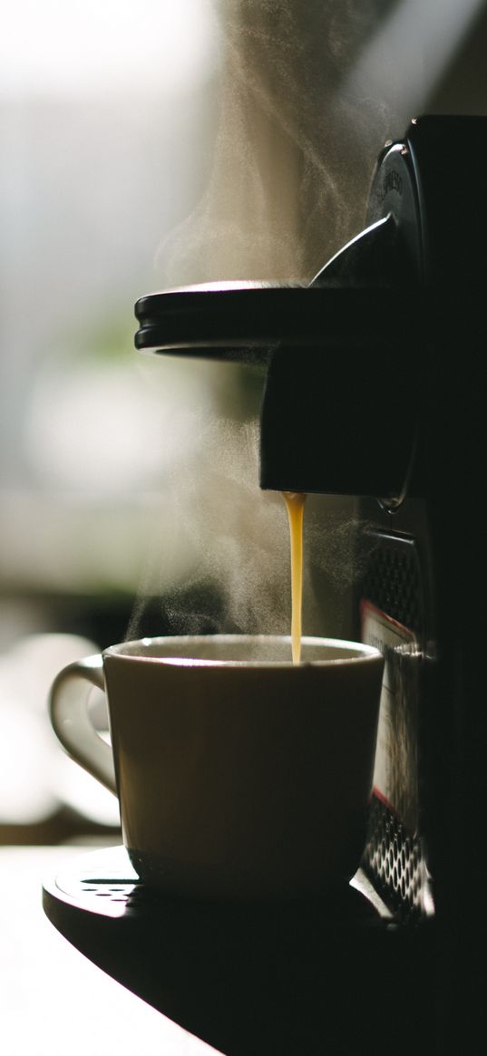 coffee, mug, coffee machine, drink, steam