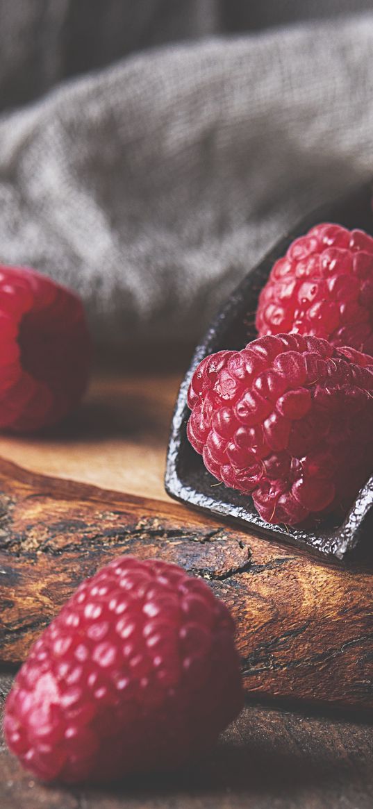 raspberries, berries, fruits, wood, table