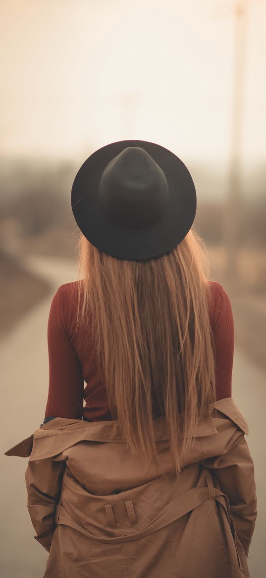 girl, hat, style, road