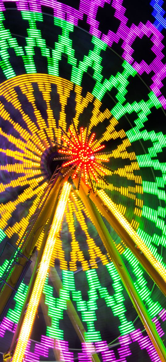 ferris wheel, attraction, neon, light, long exposure